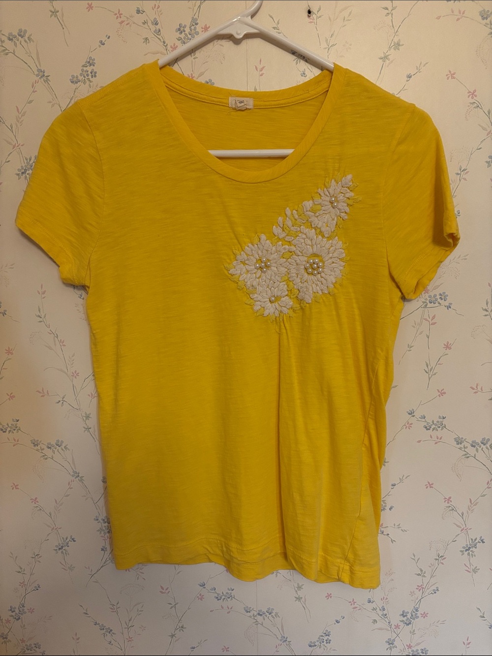 J. Crew Yellow Short Sleeve Tee with White Floral Applique